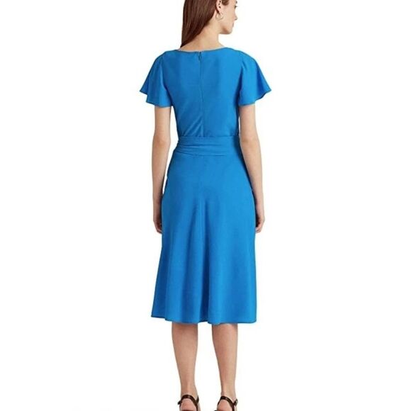 Lauren Ralph Lauren Fit and Flare MIDI Crepe Dress in Tropic Roy Size 2 - Picture 2 of 16